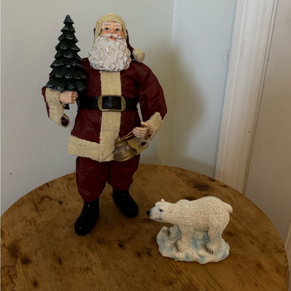 Santa Claus Figurine with Polar Bear - Red and White